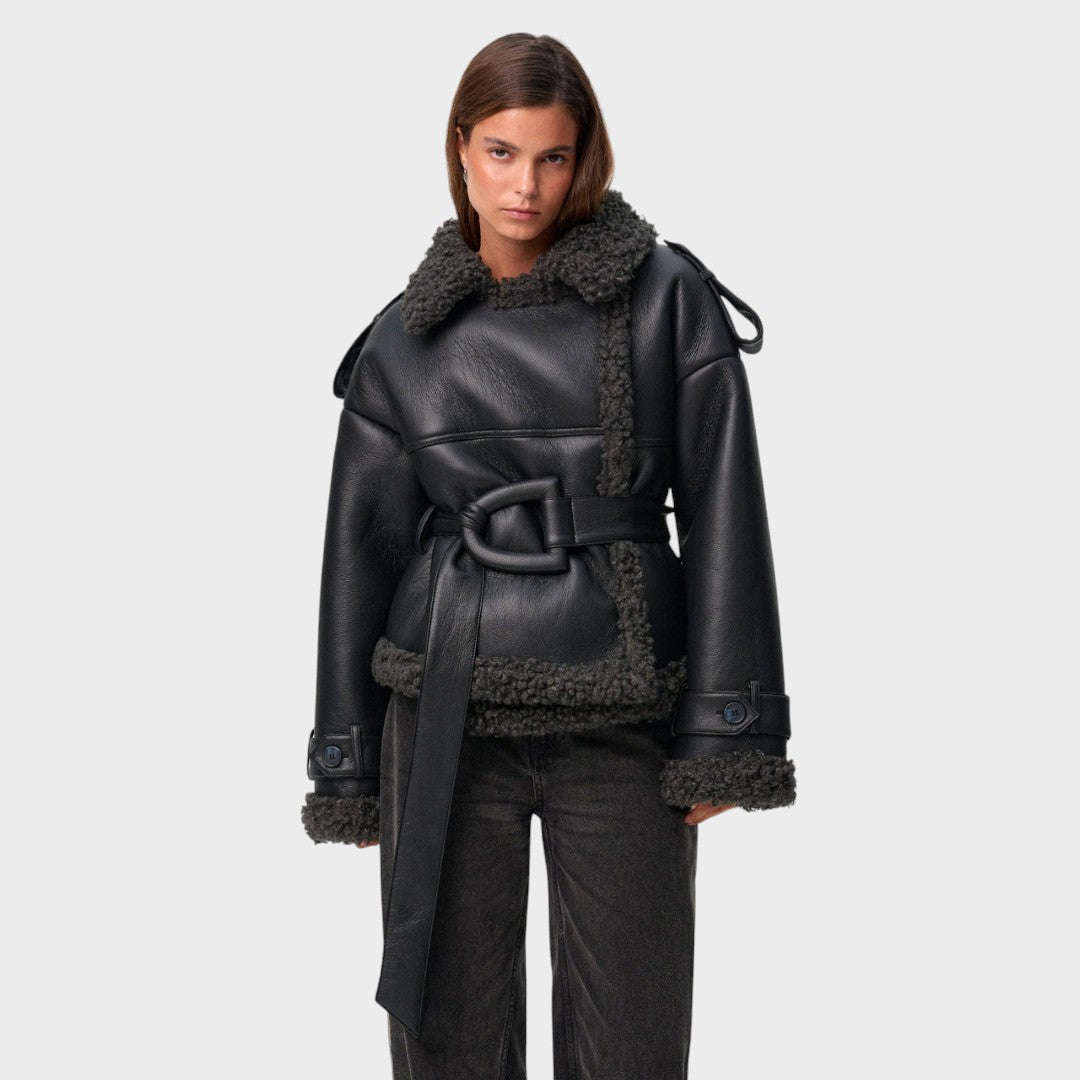 Nikola™ | Leather jacket with belt