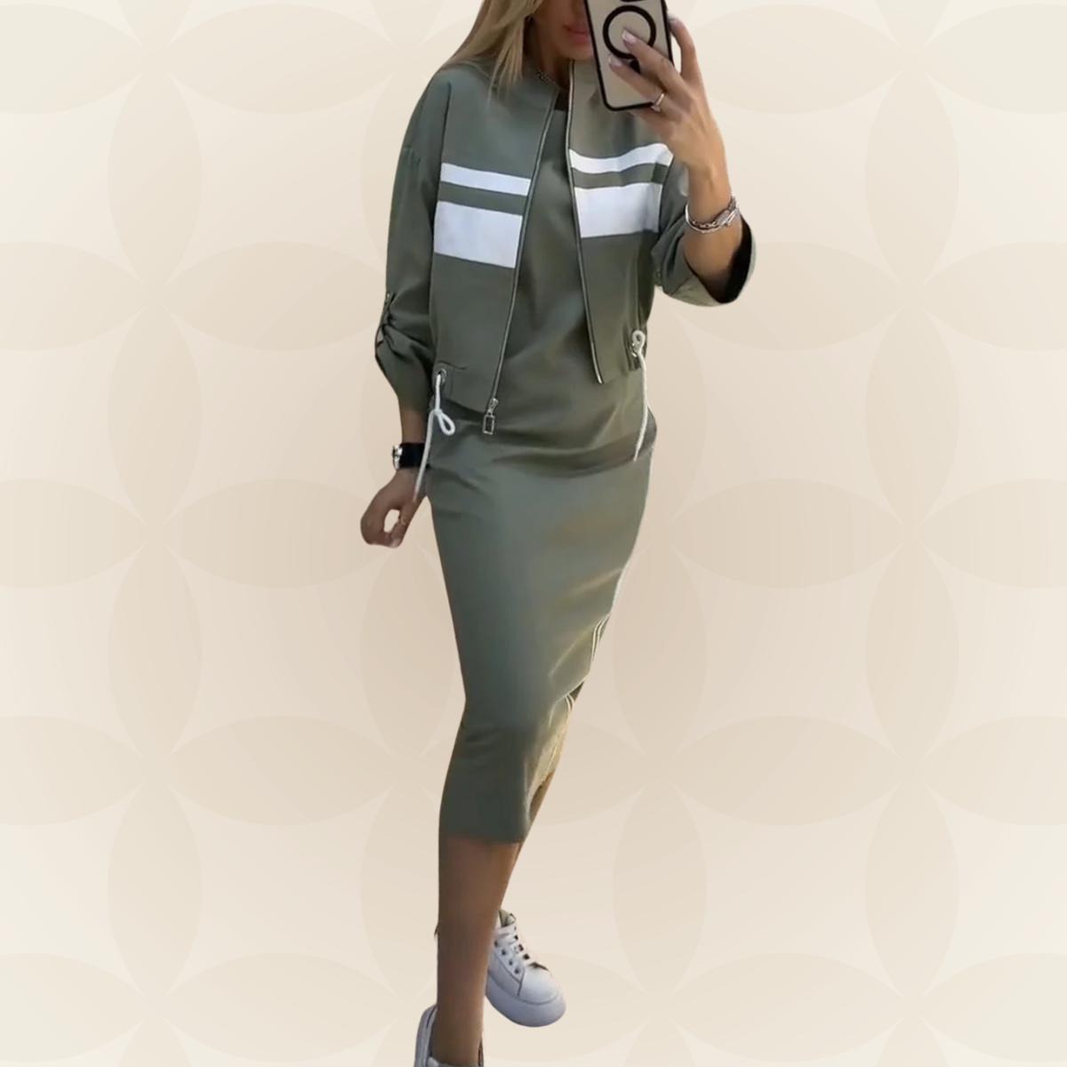 By Esmee - Casual and stylish set with round neck dress and jacket for women