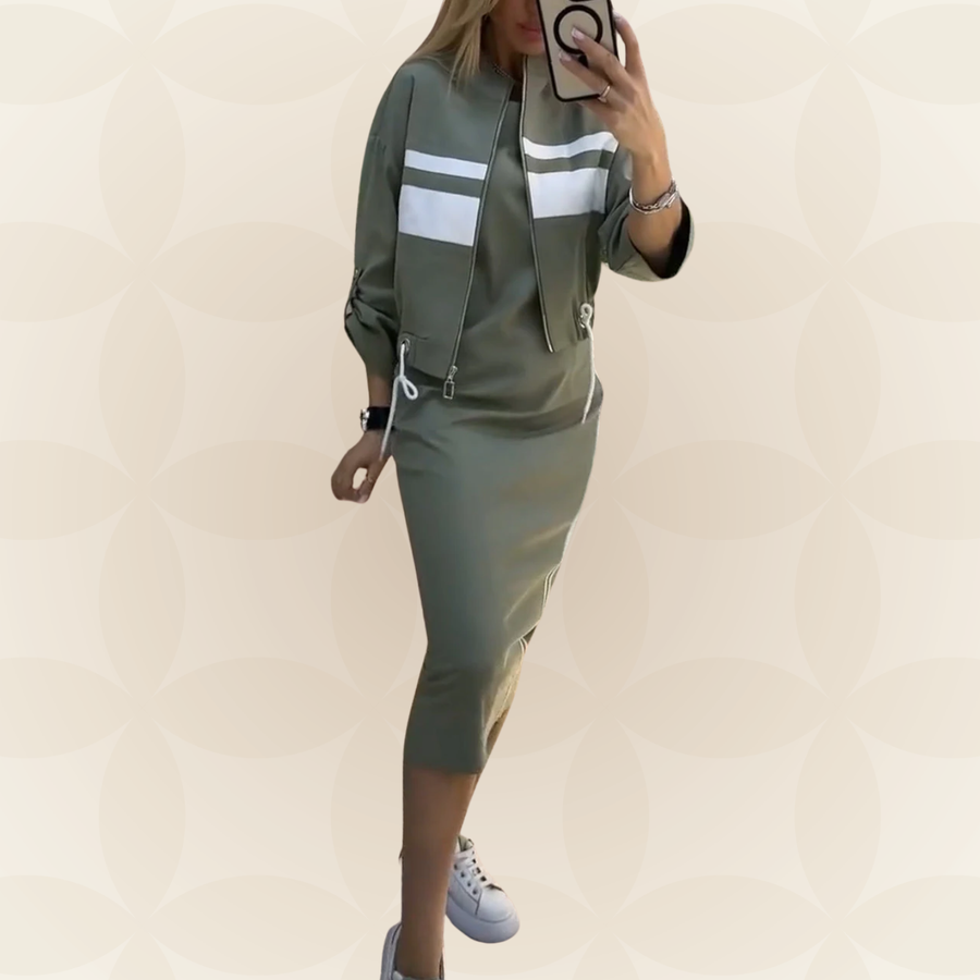 By Esmee - Casual and stylish set with round neck dress and jacket for women