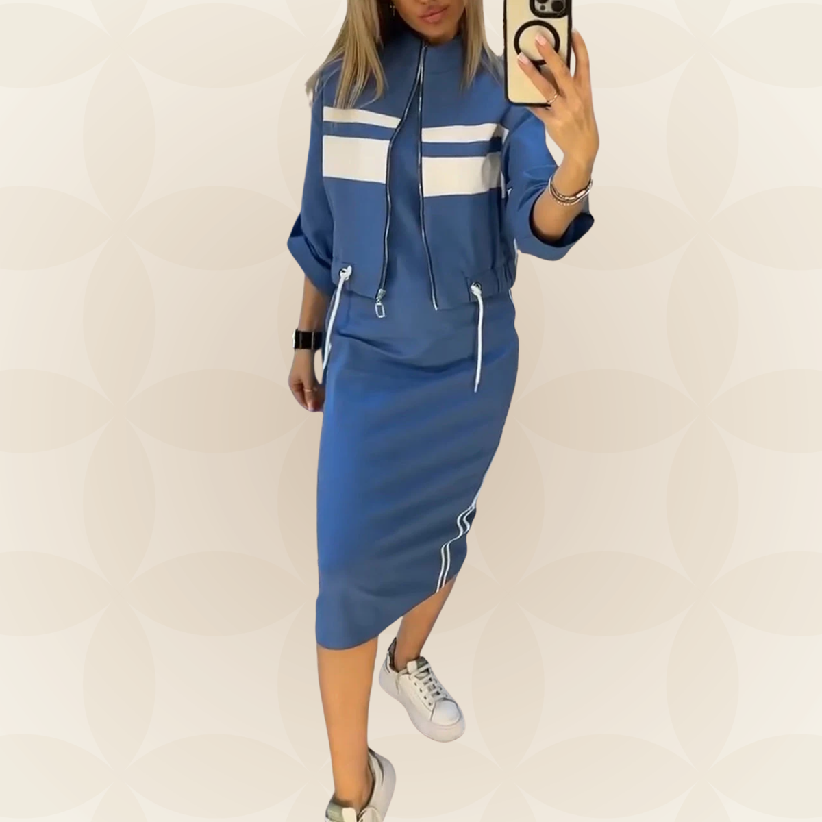 By Esmee - Casual and stylish set with round neck dress and jacket for women