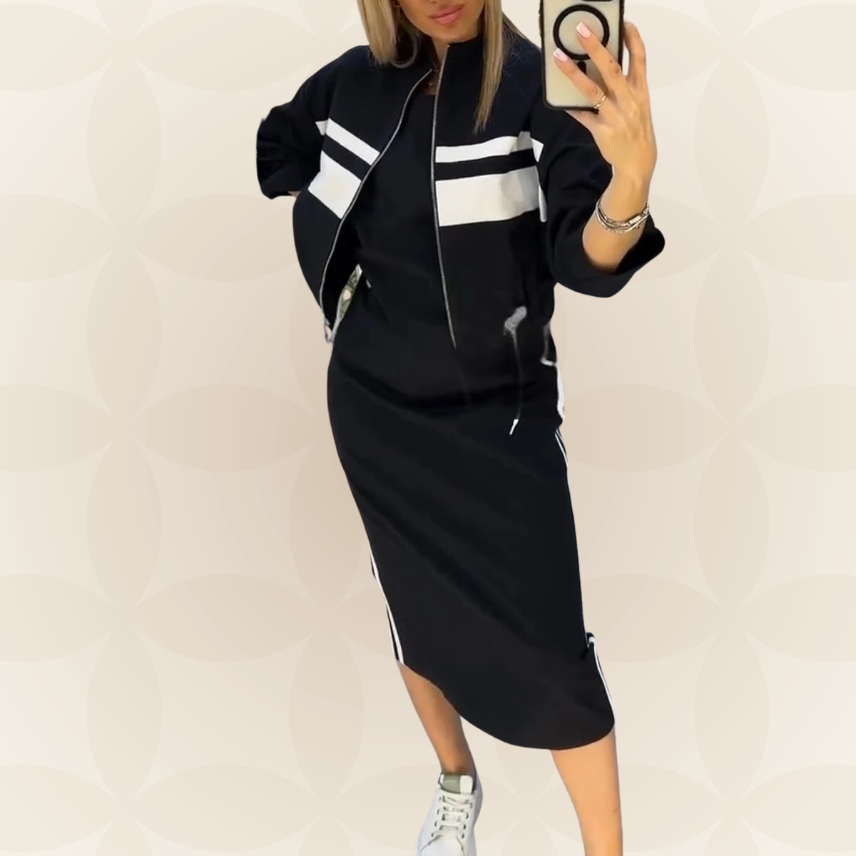 By Esmee - Casual and stylish set with round neck dress and jacket for women