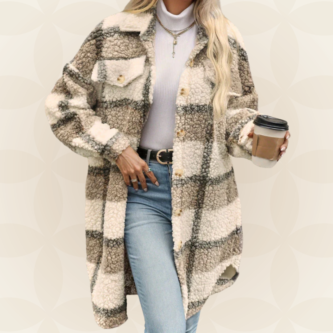 Regina – Soft Check Coat with Teddy Look