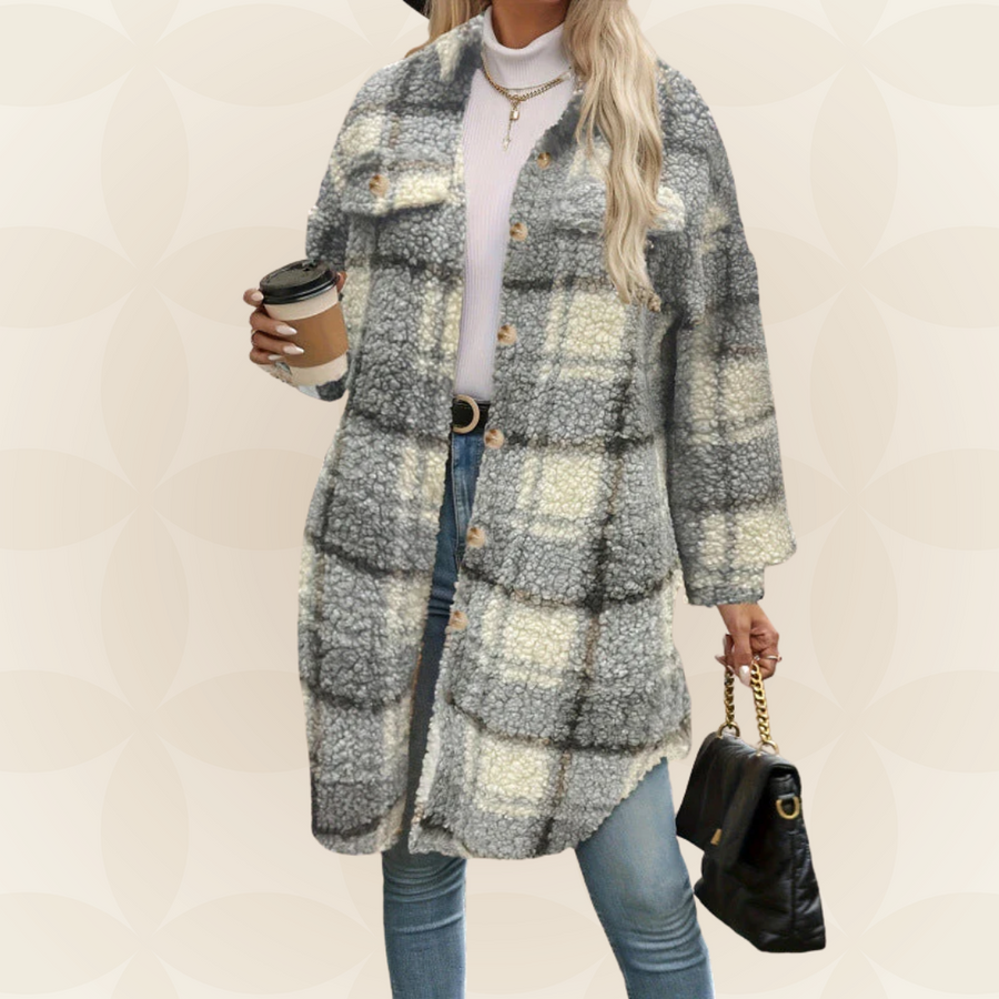 Regina – Soft Check Coat with Teddy Look