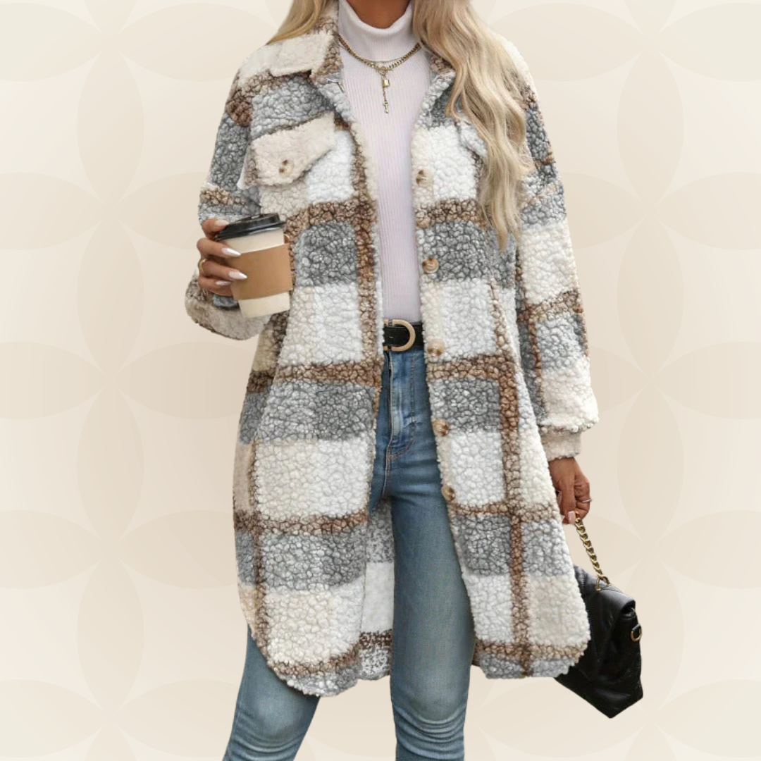 Regina – Soft Check Coat with Teddy Look