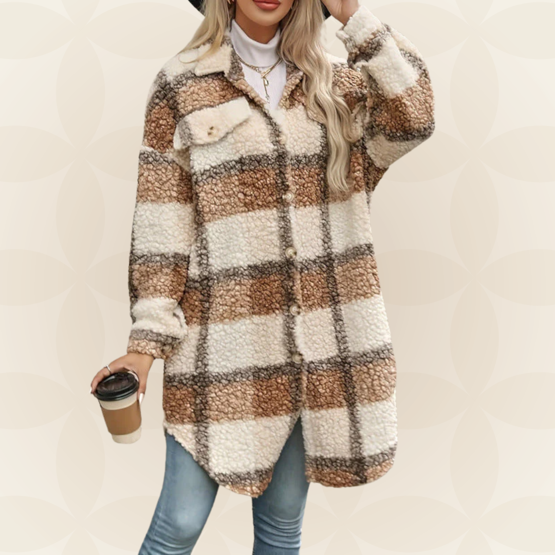 Regina – Soft Check Coat with Teddy Look