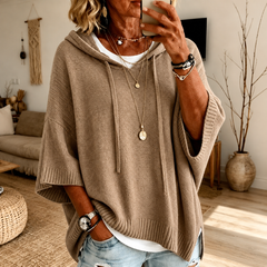 Hooded knit poncho sweater – Taupe