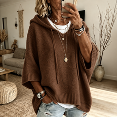 Hooded knit poncho sweater – Brown
