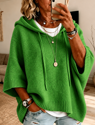 Hooded knit poncho sweater – Green
