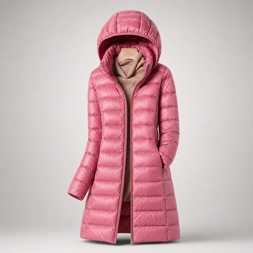 Feathra ultralight long down jacket – Pink